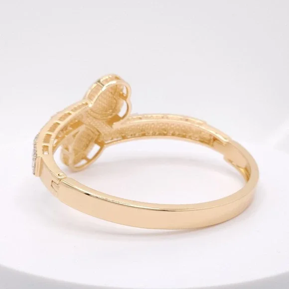 Gold Plated Double Heart Hinged Cuff Bracelet Women's CZ Bangle Romantic Jewelry - Picture 6 of 17